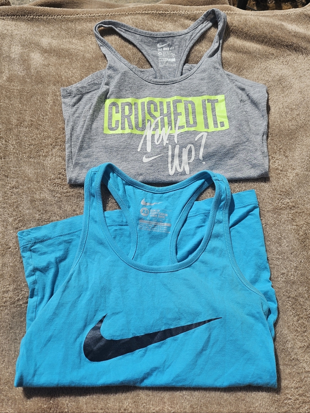 Nike Turquoise/Gray Racerback Tanks with Black Swoosh